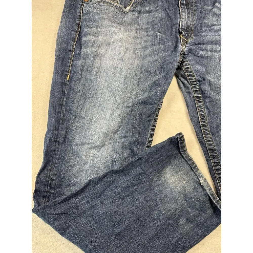 True Religion Mens Jeans Size 44 Blue Denim Straight Leg Distressed Y2K